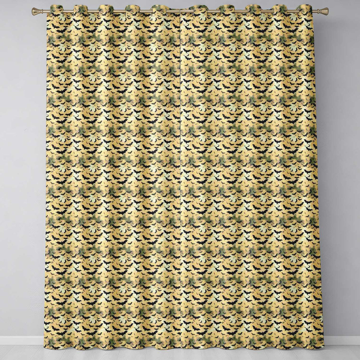 Minimal Bats in Soft Beige and Grey Cloud Texture Subtle Halloween  Readymade Eyelet Ring Top Thermal 100% Blackout Curtains