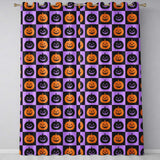Halloween Pumpkin Faces on Purple and Black Checkerboard Seamless  Readymade Eyelet Ring Top Thermal 100% Blackout Curtains