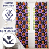 Halloween Pumpkin Faces on Purple and Black Checkerboard Seamless  Readymade Eyelet Ring Top Thermal 100% Blackout Curtains