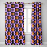 Halloween Pumpkin Faces on Purple and Black Checkerboard Seamless  Readymade Eyelet Ring Top Thermal 100% Blackout Curtains