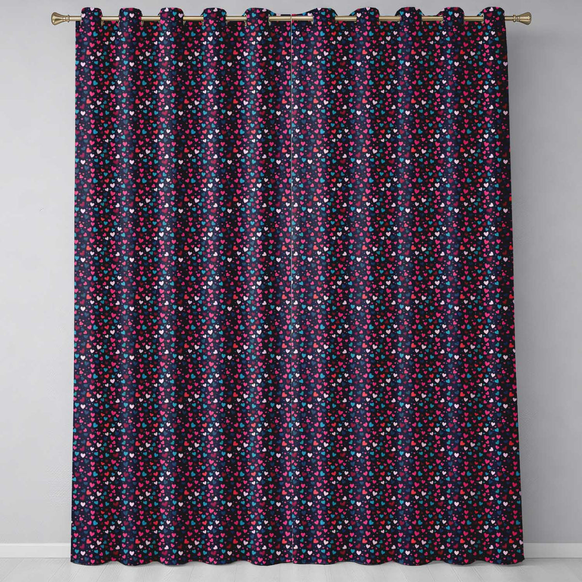 Colourful Hearts on Navy Background  Love Seamless  Valentine Design  Readymade Eyelet Ring Top Thermal 100% Blackout Curtains