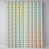 Watercolor Floral Tile Blue Orange Mediterranean Seamless  Readymade Eyelet Ring Top Thermal 100% Blackout Curtains