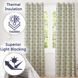 Watercolor Floral Tile Blue Orange Mediterranean Seamless  Readymade Eyelet Ring Top Thermal 100% Blackout Curtains