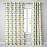 Watercolor Floral Tile Blue Orange Mediterranean Seamless  Readymade Eyelet Ring Top Thermal 100% Blackout Curtains