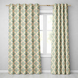 Classic Blue White Tile Floral Portuguese Style Seamless  Readymade Eyelet Ring Top Thermal 100% Blackout Curtains