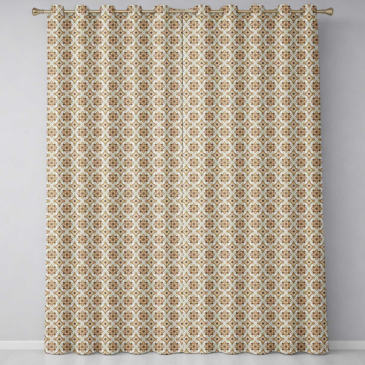 Ornamental Blue Floral Lattice Vintage Seamless  Readymade Eyelet Ring Top Thermal 100% Blackout Curtains