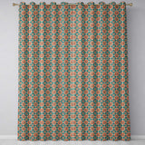 Cream Background  Floral Tile  with Teal and Coral Symmetry  Readymade Eyelet Ring Top Thermal 100% Blackout Curtains