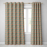 Cream Background  Floral Tile  with Teal and Coral Symmetry  Readymade Eyelet Ring Top Thermal 100% Blackout Curtains