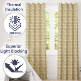 Neutral Beige and Ochre Elegant Floral Tile  with Subtle Vintage Symmetry  Readymade Eyelet Ring Top Thermal 100% Blackout Curtains