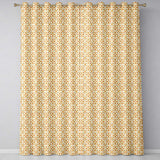 Light Tan and Ochre Traditional Floral Tile  with Repeating Motifs  Readymade Eyelet Ring Top Thermal 100% Blackout Curtains
