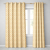 Light Tan and Ochre Traditional Floral Tile  with Repeating Motifs  Readymade Eyelet Ring Top Thermal 100% Blackout Curtains