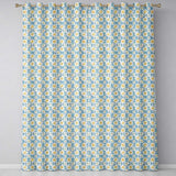 Blue and Gold Classic Decorative Tile  with Elegant Floral Symmetry  Readymade Eyelet Ring Top Thermal 100% Blackout Curtains