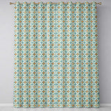 Soft Blue and Yellow Vintage Scroll Tile  with Ornate Floral Elements  Readymade Eyelet Ring Top Thermal 100% Blackout Curtains
