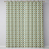 Teal and Orange Stylised Floral Tile  with Repeating Geometric Layout  Readymade Eyelet Ring Top Thermal 100% Blackout Curtains
