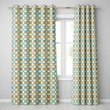 Teal and Orange Stylised Floral Tile  with Repeating Geometric Layout  Readymade Eyelet Ring Top Thermal 100% Blackout Curtains