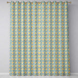 Blue and Yellow Mediterranean Style Tile  with Floral Motifs  Readymade Eyelet Ring Top Thermal 100% Blackout Curtains