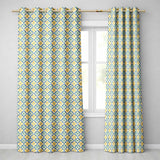 Blue and Yellow Mediterranean Style Tile  with Floral Motifs  Readymade Eyelet Ring Top Thermal 100% Blackout Curtains