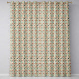 Muted Aqua and Terracotta Vintage Tile  with Distressed Floral Design  Readymade Eyelet Ring Top Thermal 100% Blackout Curtains