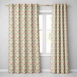 Muted Aqua and Terracotta Vintage Tile  with Distressed Floral Design  Readymade Eyelet Ring Top Thermal 100% Blackout Curtains