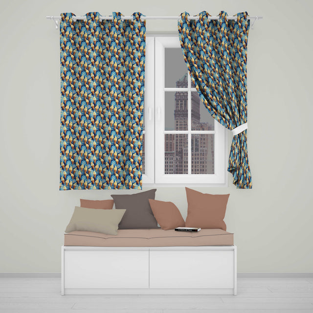 Artistic Ice Cream Cones Over Starry Night Inspired Blue Swirl Background  Readymade Eyelet Ring Top Thermal 100% Blackout Curtains