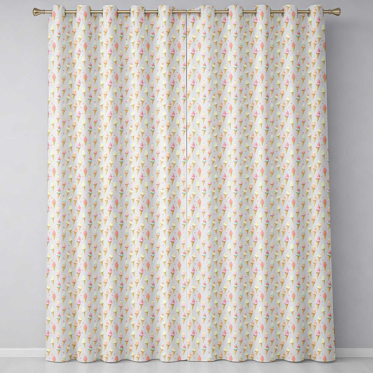 Pastel Ice Cream Cones with Sprinkles Seamless  Dessert  Readymade Eyelet Ring Top Thermal 100% Blackout Curtains