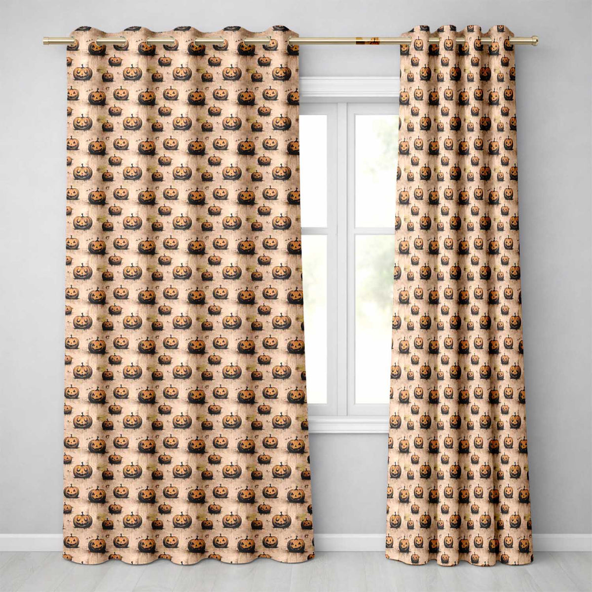 Grungy Halloween Pumpkins with Ink Drip Effect on Aged Beige Background  Readymade Eyelet Ring Top Thermal 100% Blackout Curtains