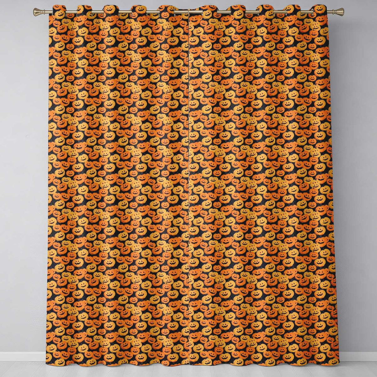 Cartoon Pumpkin Toss  on Dark Night Background Halloween  Readymade Eyelet Ring Top Thermal 100% Blackout Curtains