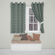 Teal Background White Floral Botanical  with Detailed Leaves  Readymade Eyelet Ring Top Thermal 100% Blackout Curtains
