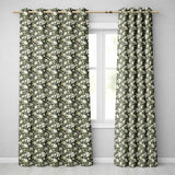Dark Background Magnolia Style White Flowers with Green Foliage  Readymade Eyelet Ring Top Thermal 100% Blackout Curtains
