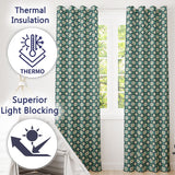 Elegant White Floral Lattice on Teal Geometric Background Seamless  Readymade Eyelet Ring Top Thermal 100% Blackout Curtains