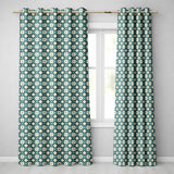 Elegant White Floral Lattice on Teal Geometric Background Seamless  Readymade Eyelet Ring Top Thermal 100% Blackout Curtains