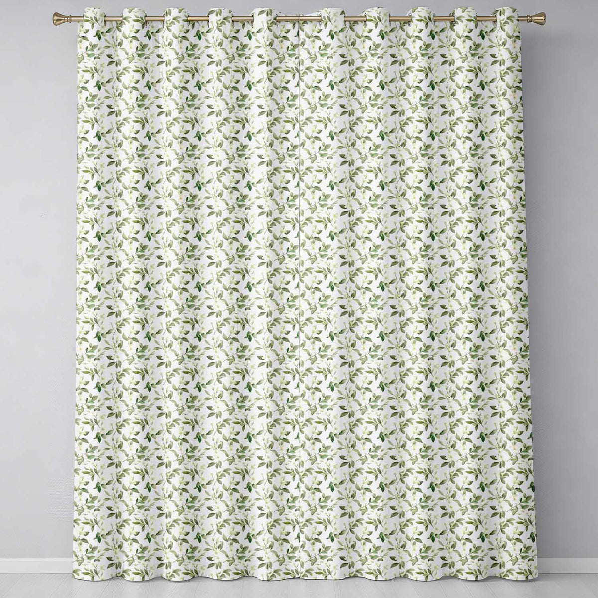 Elegant White Blossom Floral Branch  on Soft Neutral Background Seamless  Readymade Eyelet Ring Top Thermal 100% Blackout Curtains