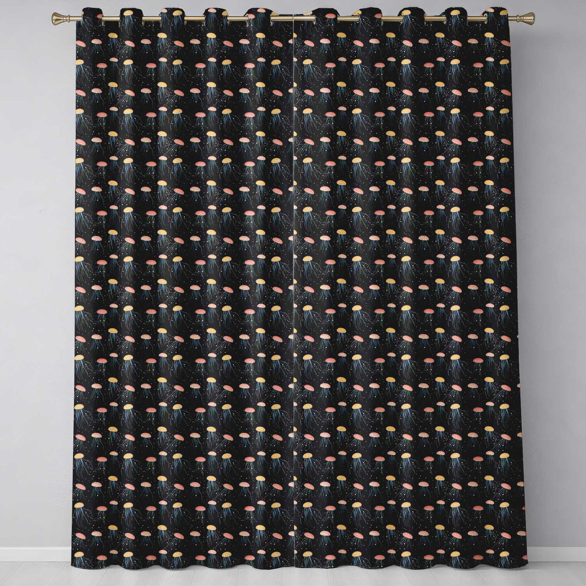 Jellyfish  with Soft Orange and Blue Tones on Dark Background  Readymade Eyelet Ring Top Thermal 100% Blackout Curtains