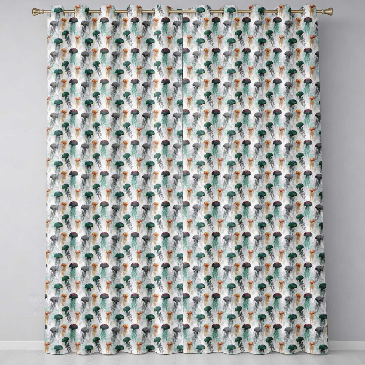 Muted Jellyfish Marine  in Soft Neutral Tones Seamless Ocean Design  Readymade Eyelet Ring Top Thermal 100% Blackout Curtains