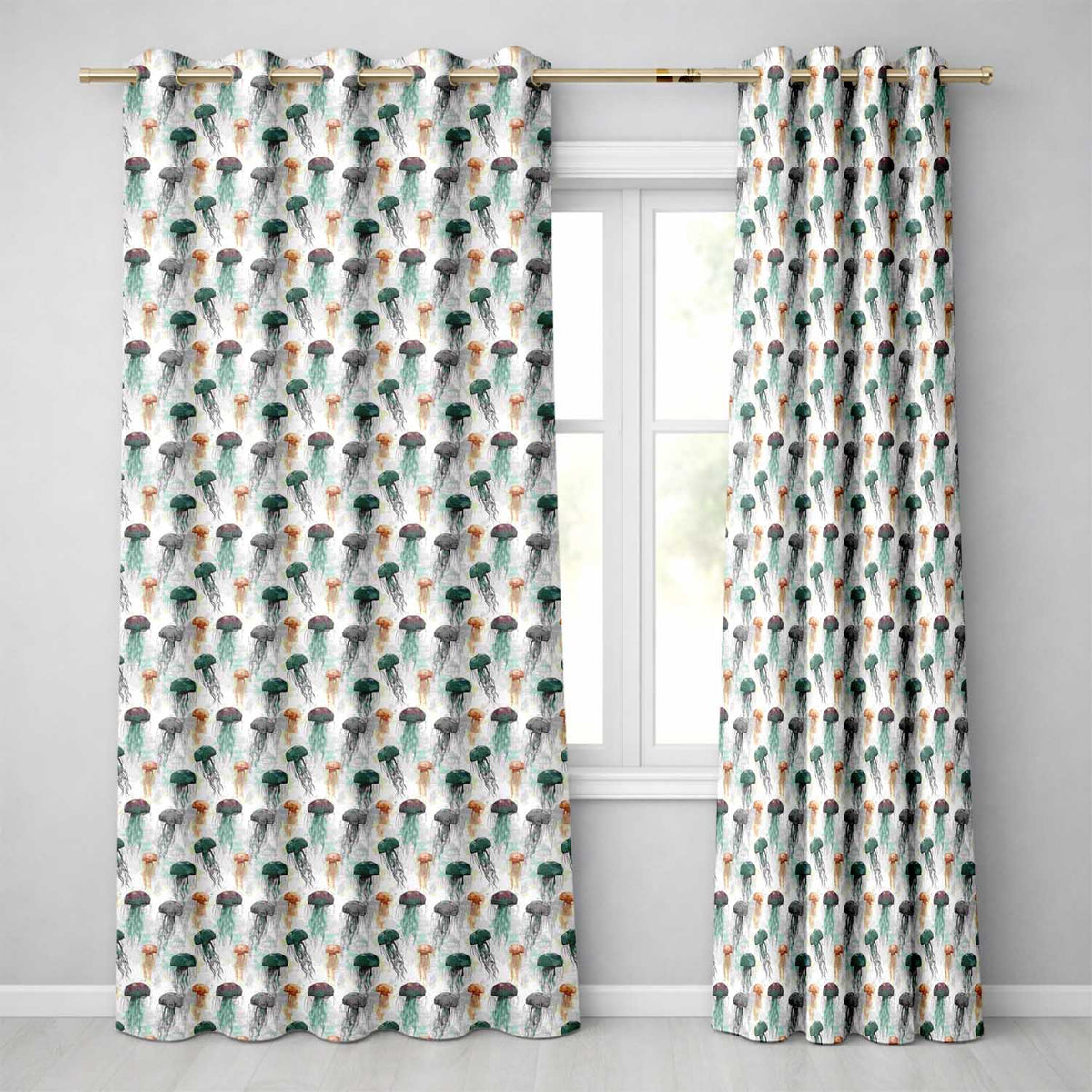 Muted Jellyfish Marine  in Soft Neutral Tones Seamless Ocean Design  Readymade Eyelet Ring Top Thermal 100% Blackout Curtains