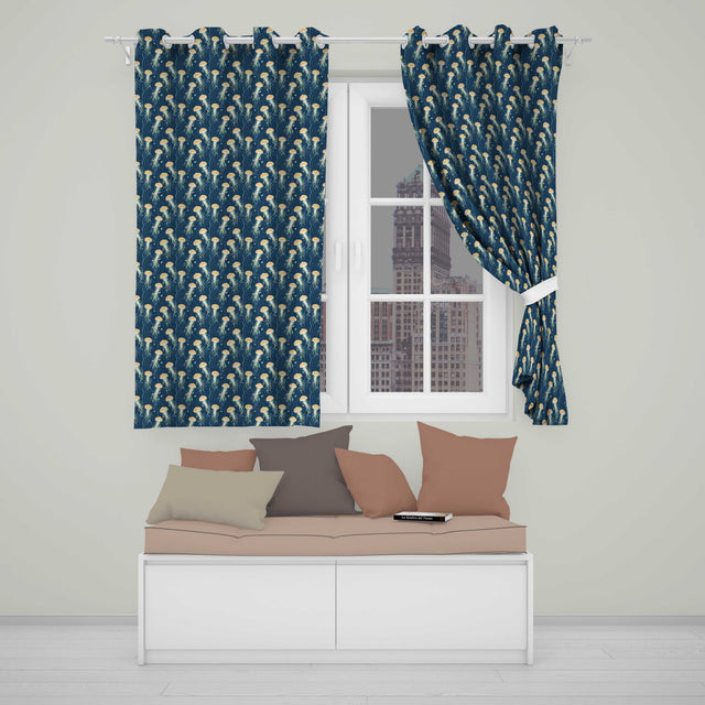 Soft Coral Jellyfish on Light Aqua Background Seamless Underwater  Readymade Eyelet Ring Top Thermal 100% Blackout Curtains