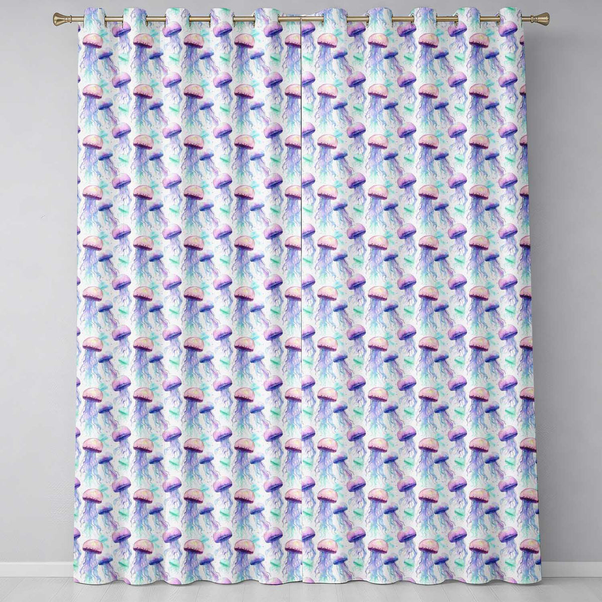 Soft Watercolor Jellyfish in Pastel Purple and Aqua Seamless Marine  Readymade Eyelet Ring Top Thermal 100% Blackout Curtains