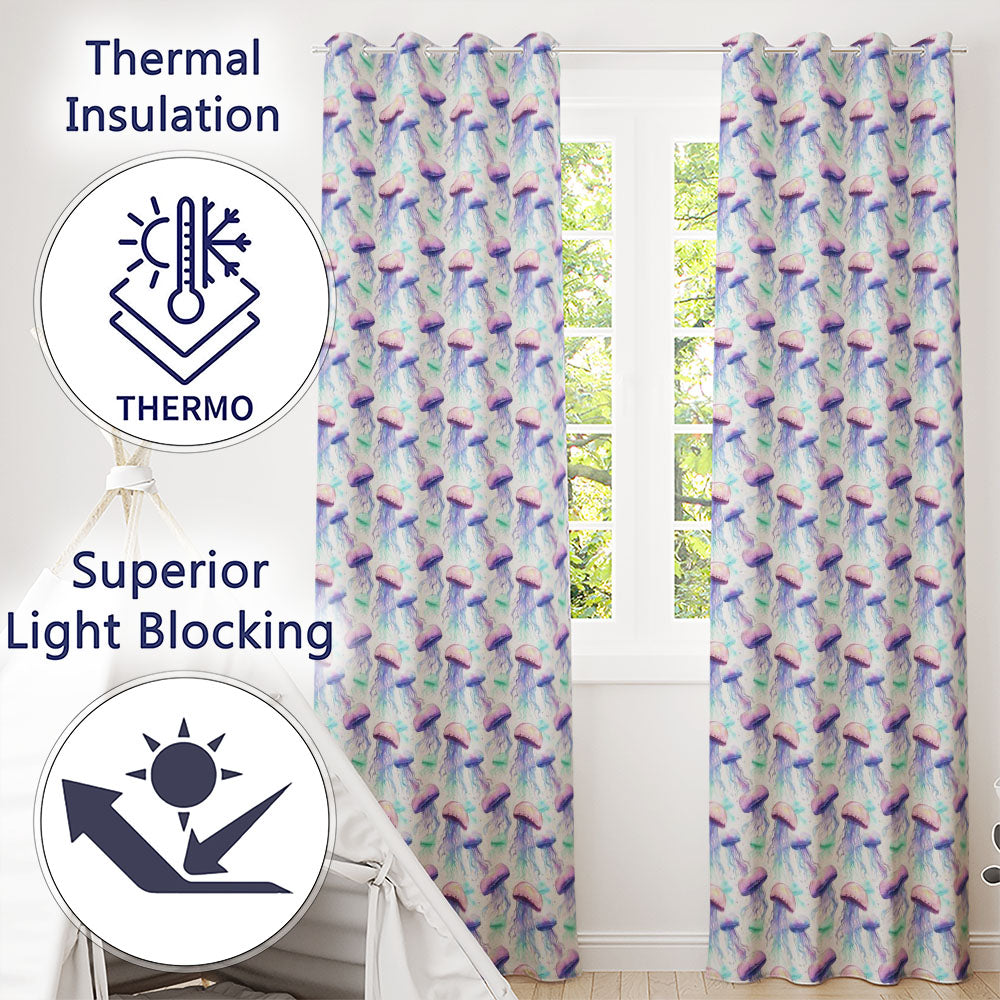 Soft Watercolor Jellyfish in Pastel Purple and Aqua Seamless Marine  Readymade Eyelet Ring Top Thermal 100% Blackout Curtains