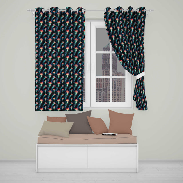 Luminous Red Jellyfish Floating in Dark Ocean Seamless Marine  Readymade Eyelet Ring Top Thermal 100% Blackout Curtains