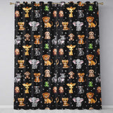 Cartoon Safari Animals with Stars on Black Background Nursery  Readymade Eyelet Ring Top Thermal 100% Blackout Curtains