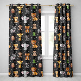 Cartoon Safari Animals with Stars on Black Background Nursery  Readymade Eyelet Ring Top Thermal 100% Blackout Curtains