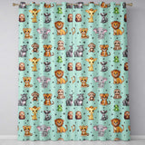 Cartoon Safari Animals with Stars on Mint Background Nursery  Readymade Eyelet Ring Top Thermal 100% Blackout Curtains