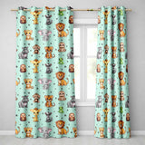 Cartoon Safari Animals with Stars on Mint Background Nursery  Readymade Eyelet Ring Top Thermal 100% Blackout Curtains