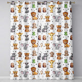 Cartoon Safari Animals with Stars on Light Grey Background Nursery  Readymade Eyelet Ring Top Thermal 100% Blackout Curtains