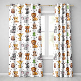 Cartoon Safari Animals with Stars on Light Grey Background Nursery  Readymade Eyelet Ring Top Thermal 100% Blackout Curtains