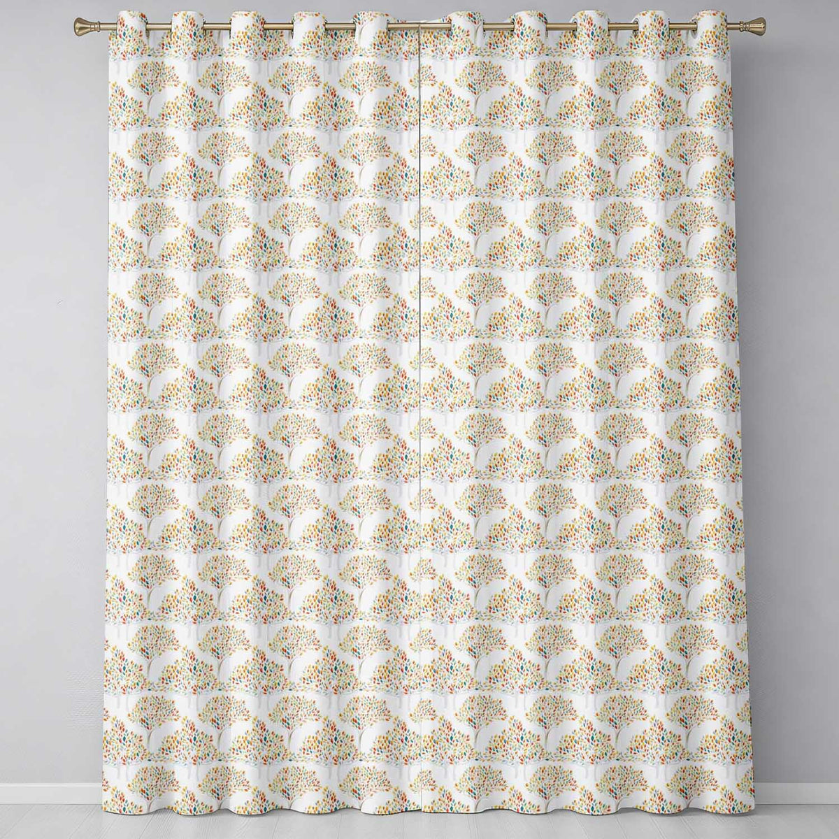 Modern Colourful Leafy Trees Seamless  on Light Background  Readymade Eyelet Ring Top Thermal 100% Blackout Curtains