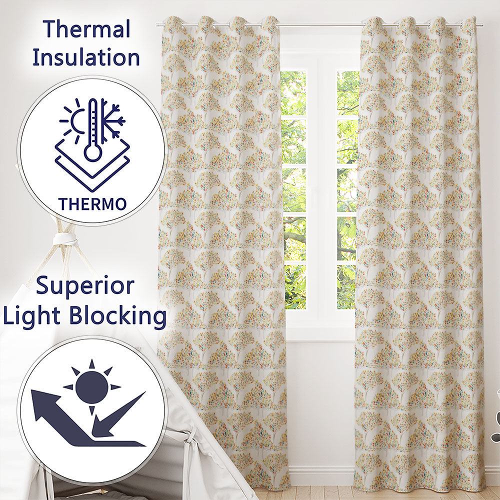 Modern Colourful Leafy Trees Seamless  on Light Background  Readymade Eyelet Ring Top Thermal 100% Blackout Curtains
