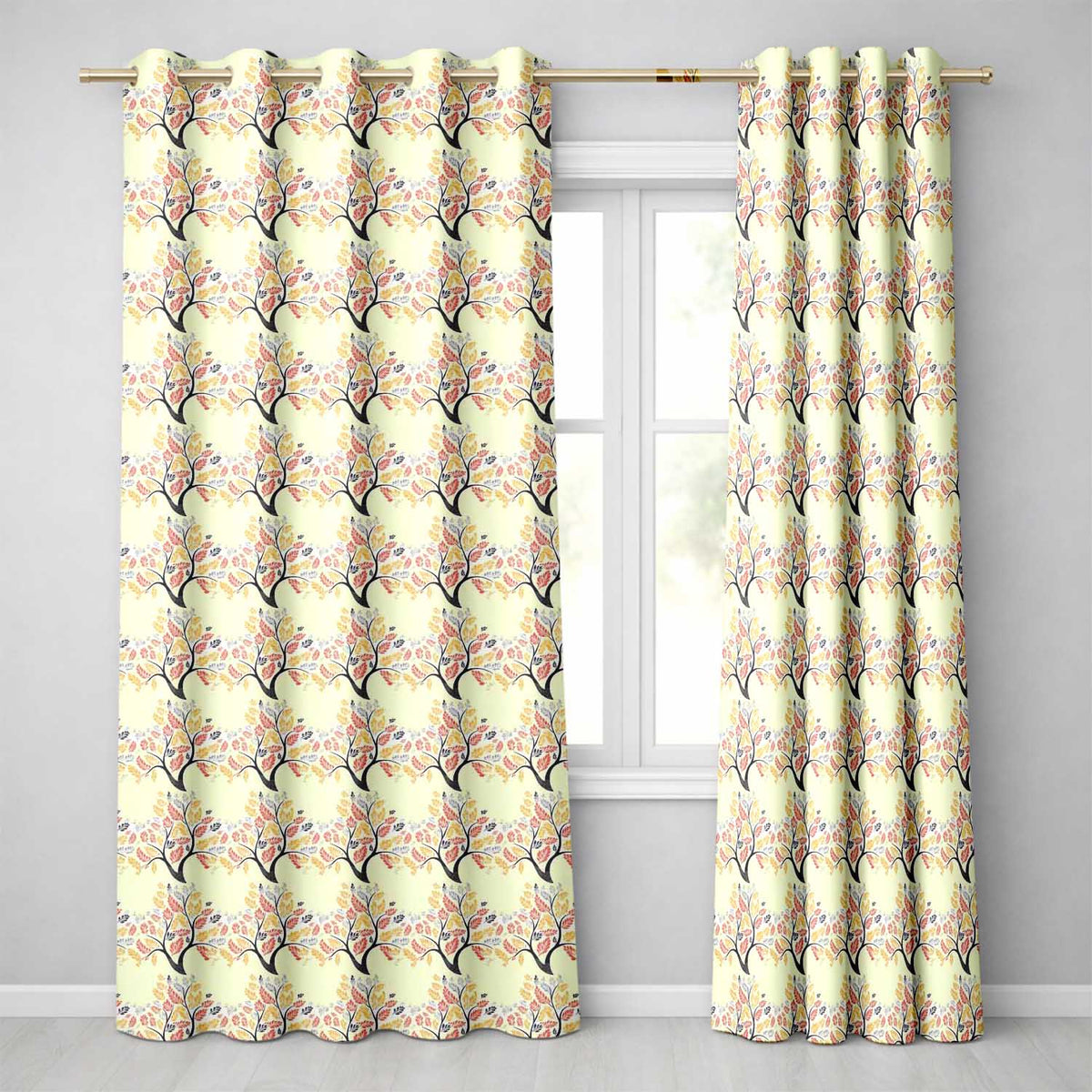 Decorative Branch Trees with Autumn Leaves Seamless  Readymade Eyelet Ring Top Thermal 100% Blackout Curtains