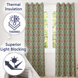 Floral Botanical Bush  with Yellow and Coral Blossoms Seamless Design  Readymade Eyelet Ring Top Thermal 100% Blackout Curtains