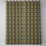 Decorative Autumn Trees in Teal and Orange Folk Art Style  Readymade Eyelet Ring Top Thermal 100% Blackout Curtains
